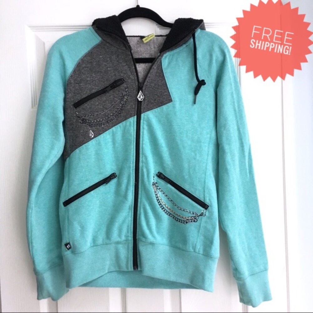 VOLCOM • Aqua & Grey Tunic Zip Up Sweatshirt